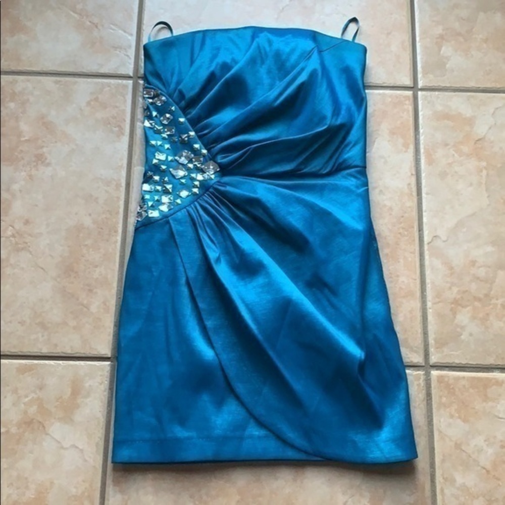 NWT Vintage Cache Blue Strapless Studded Cocktail Mini Dress Size 4